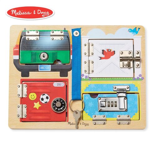  Melissa & Doug Locks & Latches Board Wooden Educational Toy (Sturdy Wooden Construction, Helps Develop Fine-Motor Skills)