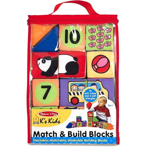  Melissa & Doug K's Kids Match and Build Soft Blocks Set For Toddlers, Building Blocks, Sensory Baby Stacking Toys