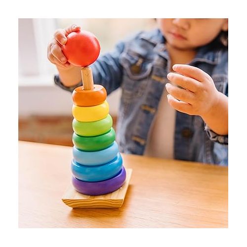  Melissa & Doug Rainbow Stacker Wooden Ring Educational Toy - Wooden Rainbow Stacking Rings Baby Toy, Stacker Toys For Infants And Toddlers