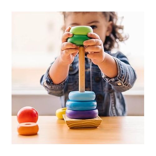  Melissa & Doug Rainbow Stacker Wooden Ring Educational Toy - Wooden Rainbow Stacking Rings Baby Toy, Stacker Toys For Infants And Toddlers