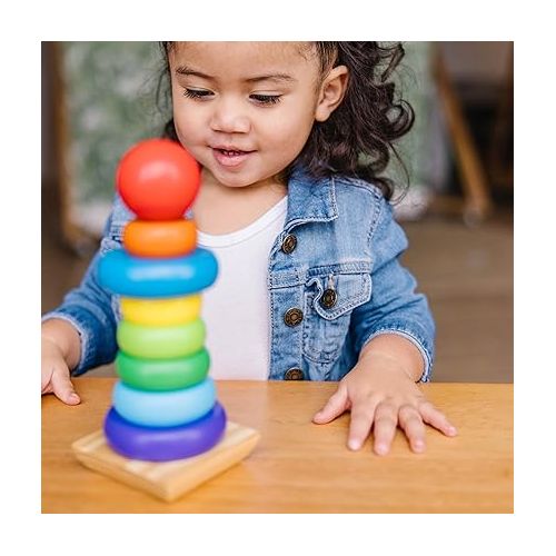  Melissa & Doug Rainbow Stacker Wooden Ring Educational Toy - Wooden Rainbow Stacking Rings Baby Toy, Stacker Toys For Infants And Toddlers