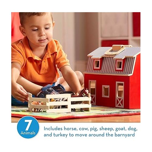  Melissa & Doug Fold and Go Wooden Barn With 7 Animal Play Figures - Farm Animals Portable Toys For Kids And Toddlers Ages 3+