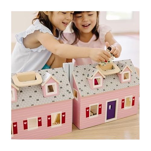  Melissa & Doug Fold and Go Wooden Dollhouse With 2 Dolls and Wooden Furniture,Multi,One Size
