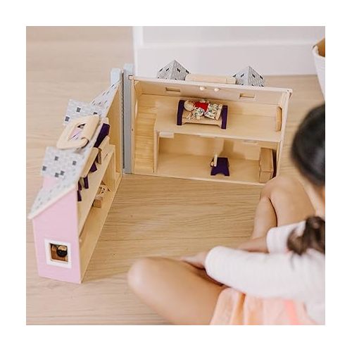  Melissa & Doug Fold and Go Wooden Dollhouse With 2 Dolls and Wooden Furniture,Multi,One Size