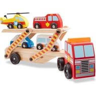 Melissa & Doug Wooden Emergency Vehicle Carrier Truck With 1 Truck and 4 Rescue Vehicles