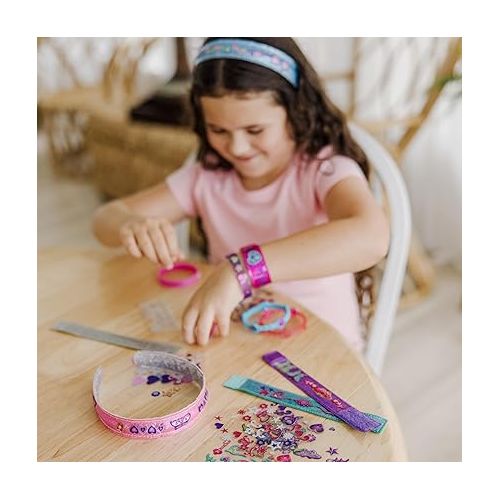  Melissa & Doug Design-Your-Own Bracelets With 100+ Sparkle Gem and Glitter Stickers - Kids Snap Bracelets, Jewelry Crafts For Kids Ages 4+