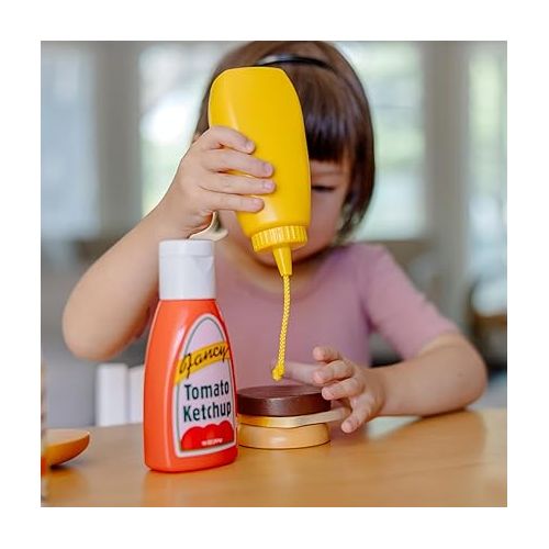  Melissa & Doug 5-Piece Favorite Condiments Play Food Set - Play Ketchup and Mustard Bottles, Pretend Play Food Set For Kids Ages 3+