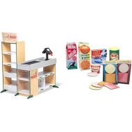 Melissa & Doug Freestanding Wooden Fresh Mart Grocery Store - Supermarket Pretend Play - FSC-Certified Materials & Fridge Groceries Play Food CartonsToy Groceries