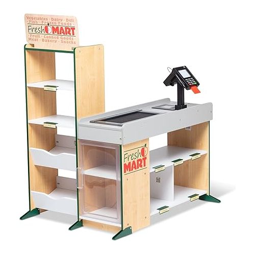  Melissa & Doug Freestanding Wooden Fresh Mart Grocery Store - Supermarket Pretend Play - FSC-Certified Materials & Fridge Groceries Play Food CartonsToy Groceries