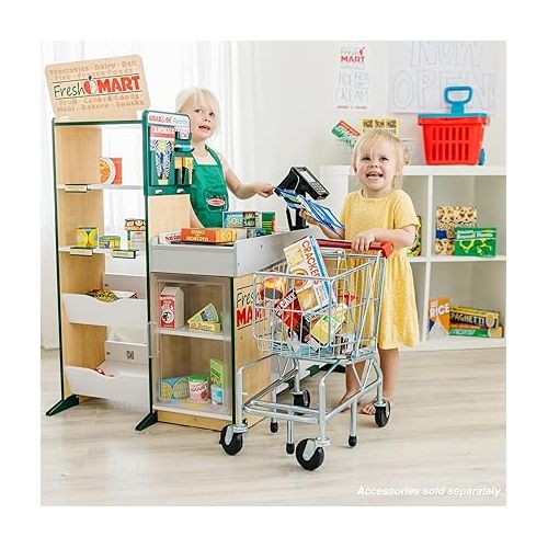  Melissa & Doug Freestanding Wooden Fresh Mart Grocery Store - Supermarket Pretend Play - FSC-Certified Materials & Fridge Groceries Play Food CartonsToy Groceries