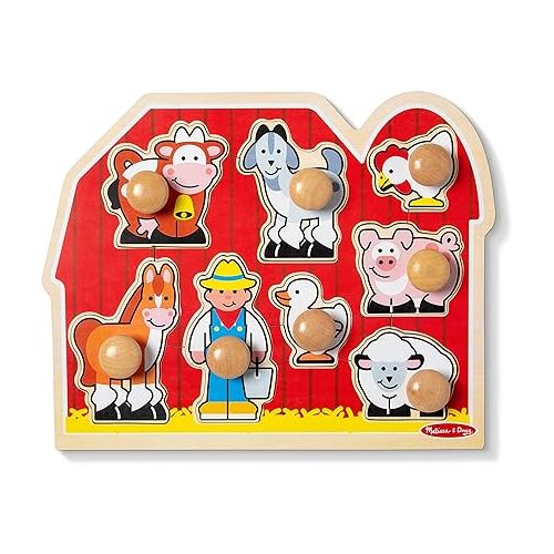  Melissa & Doug Wooden Jumbo Knob Puzzle 2-Pack for Baby and Toddler Boys and Girls - Large Farm, First Shapes