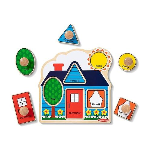  Melissa & Doug First Shapes Jumbo Knob Wooden Puzzle - Wooden Peg Chunky Baby Puzzle, Preschool Learning Shapes Knob Puzzle Board For Toddlers Ages 1+