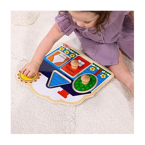  Melissa & Doug First Shapes Jumbo Knob Wooden Puzzle - Wooden Peg Chunky Baby Puzzle, Preschool Learning Shapes Knob Puzzle Board For Toddlers Ages 1+