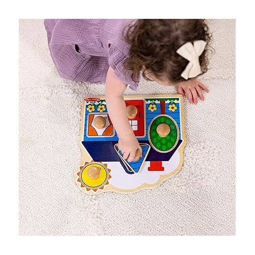  Melissa & Doug First Shapes Jumbo Knob Wooden Puzzle - Wooden Peg Chunky Baby Puzzle, Preschool Learning Shapes Knob Puzzle Board For Toddlers Ages 1+