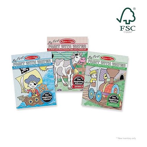  Melissa & Doug My First Paint With Water Activity Books Set - Animals, Vehicles, and Pirates - FSC Certified