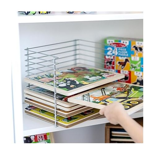  Melissa & Doug Puzzle Storage Rack - Wire Rack Holds 12 Puzzles - Puzzle Rack Organizer, Puzzle Holder Rack For Kids