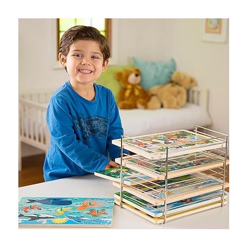  Melissa & Doug Puzzle Storage Rack - Wire Rack Holds 12 Puzzles - Puzzle Rack Organizer, Puzzle Holder Rack For Kids