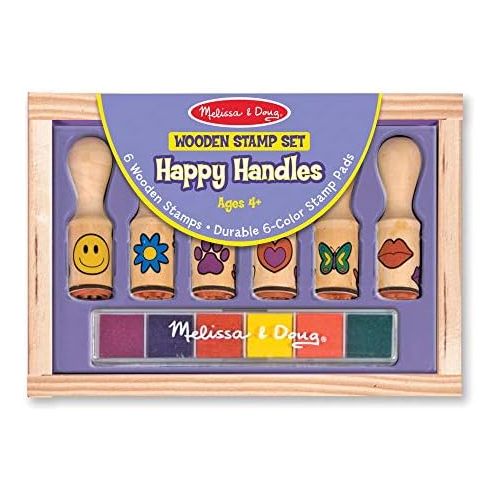  [아마존베스트]Melissa & Doug Happy Handles Wooden Stamp Set: 6 Stamps and 6-Color Stamp Pad