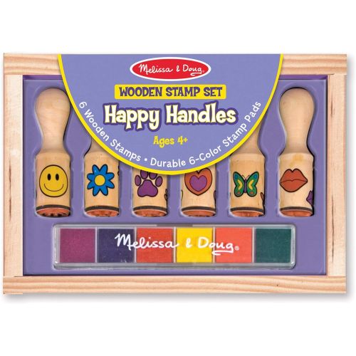  [아마존베스트]Melissa & Doug Happy Handles Wooden Stamp Set: 6 Stamps and 6-Color Stamp Pad