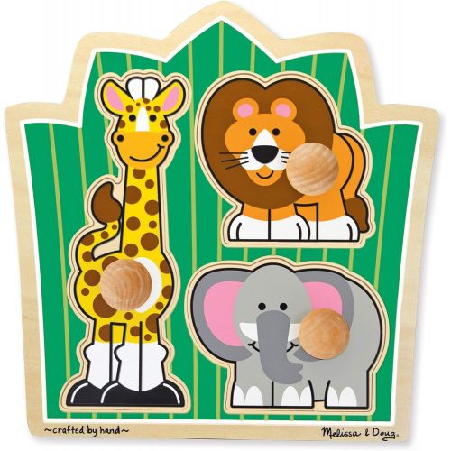  [아마존베스트]Melissa & Doug Jungle Friends Safari Animals Jumbo Knob Wooden Puzzle