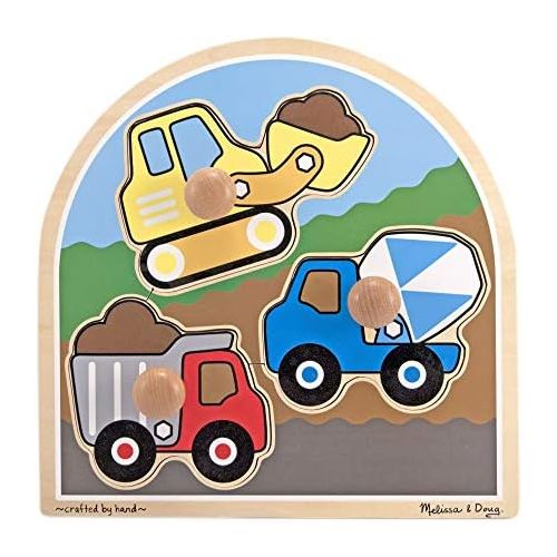  [아마존베스트]Melissa & Doug Construction Site Vehicles Jumbo Knob Wooden Puzzle