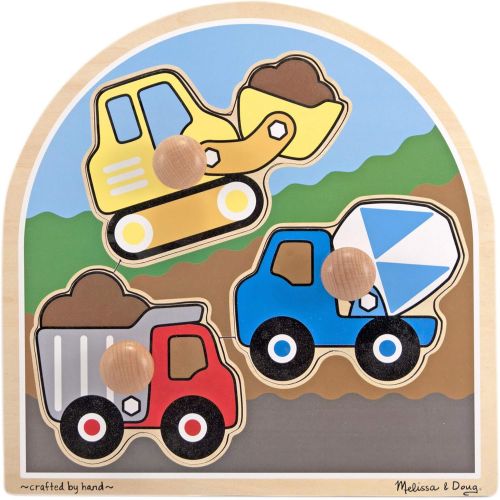  [아마존베스트]Melissa & Doug Construction Site Vehicles Jumbo Knob Wooden Puzzle