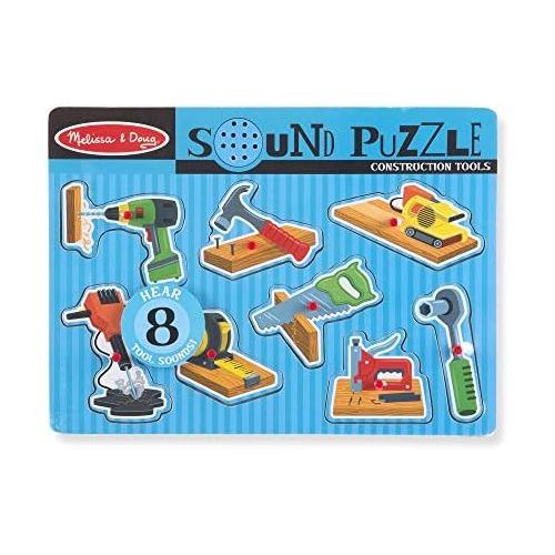  [아마존베스트]Melissa & Doug Construction Tools Sound Puzzle - Wooden Peg Puzzle (8 pcs)