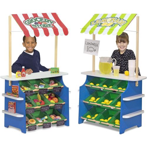  [아마존베스트]Melissa & Doug Grocery Store/Lemonade Stand (Play Food, Wooden Play Center, Portable Plastic Bins, Sturdy Construction, 50” H x 16.25” W x 32” L)
