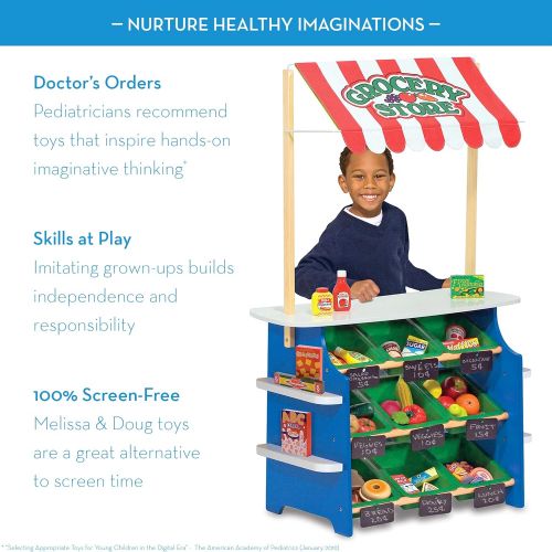  [아마존베스트]Melissa & Doug Grocery Store/Lemonade Stand (Play Food, Wooden Play Center, Portable Plastic Bins, Sturdy Construction, 50” H x 16.25” W x 32” L)