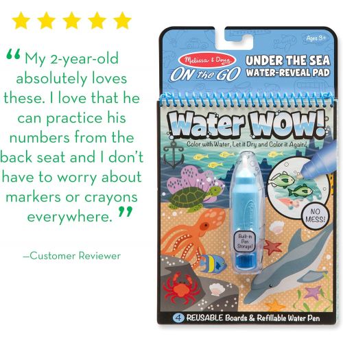  [아마존베스트]Melissa & Doug On the Go Water Wow! Reusable Travel Activity Pad 6-Pack (Alphabet, Number, Safari, Vehicle, Animal, Under the Sea, Refillable Water Pen, Reusable Pages)