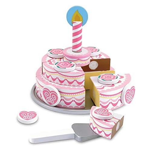  [아마존베스트]Melissa & Doug Triple-Layer Party Cake, Wooden Play Food, Tiered Wooden Cake, Self-Sticking Tabs, Sturdy Construction, 13.5” H x 10.5” W x 2.7” L