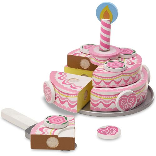  [아마존베스트]Melissa & Doug Triple-Layer Party Cake, Wooden Play Food, Tiered Wooden Cake, Self-Sticking Tabs, Sturdy Construction, 13.5” H x 10.5” W x 2.7” L