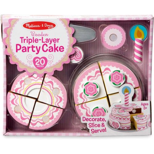 [아마존베스트]Melissa & Doug Triple-Layer Party Cake, Wooden Play Food, Tiered Wooden Cake, Self-Sticking Tabs, Sturdy Construction, 13.5” H x 10.5” W x 2.7” L