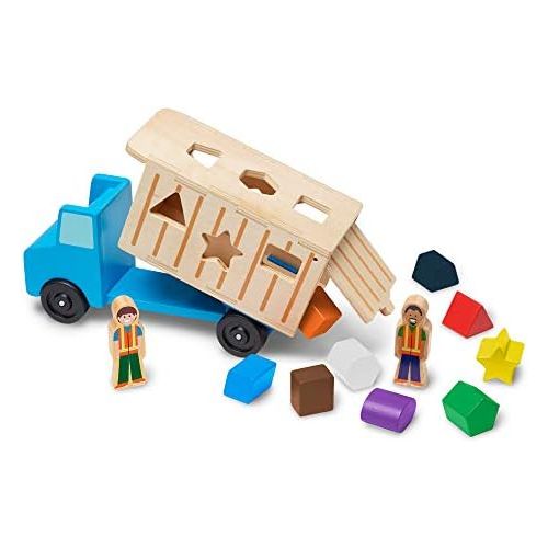  [아마존베스트]Melissa & Doug Shape-Sorting Wooden Dump Truck Toy (Quality Craftsmanship, 9 Colorful Shapes and 2 Play Figures)