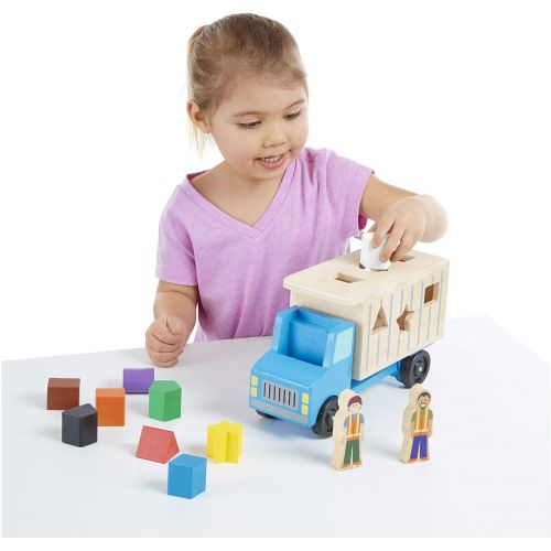  [아마존베스트]Melissa & Doug Shape-Sorting Wooden Dump Truck Toy (Quality Craftsmanship, 9 Colorful Shapes and 2 Play Figures)