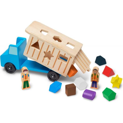  [아마존베스트]Melissa & Doug Shape-Sorting Wooden Dump Truck Toy (Quality Craftsmanship, 9 Colorful Shapes and 2 Play Figures)