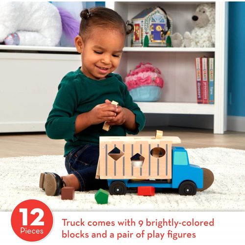  [아마존베스트]Melissa & Doug Shape-Sorting Wooden Dump Truck Toy (Quality Craftsmanship, 9 Colorful Shapes and 2 Play Figures)