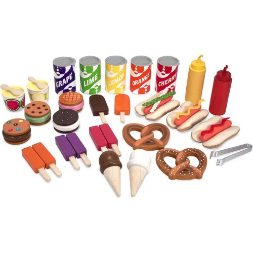  [아마존베스트]Melissa & Doug Wooden Snacks & Sweets Food Cart (Play Sets & Kitchens, Reversible Awning, 40+ Play Food Pieces, 49 H x 25.5 W x 13.5 L)