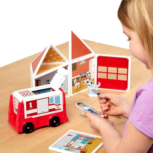  Melissa & Doug Magnetivity Magnetic Tiles Building Play Set  Fire Station with Fire Truck Vehicle (74 Pieces, STEM Toy)