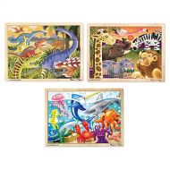 Melissa & Doug 24 Piece Wooden Jigsaw Puzzle Dinosaur, Safari & Ocean Puzzle (3 Pack)