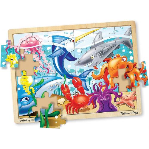  Melissa & Doug 24 Piece Wooden Jigsaw Puzzle Dinosaur, Safari & Ocean Puzzle (3 Pack)