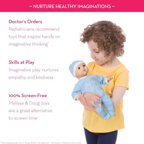  Melissa & Doug Mine to Love Jordan 12” Light Skin-Tone Boy Baby Doll with Romper, Cap, Pacifier