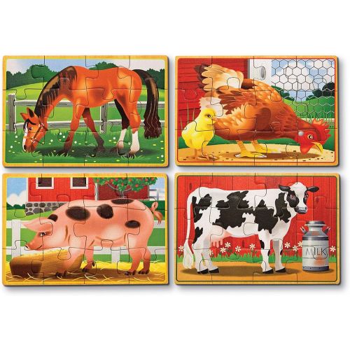  Melissa & Doug Animals 4-in-1 Wooden Jigsaw Puzzles Set - Pets and Farm
