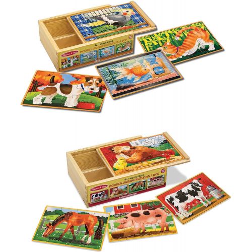  Melissa & Doug Animals 4-in-1 Wooden Jigsaw Puzzles Set - Pets and Farm