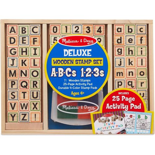  Melissa & Doug Deluxe Wooden Stamp Set ABCs 123s