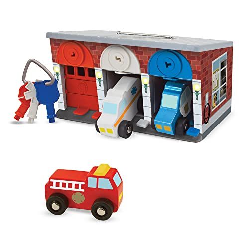  Melissa & Doug Keys & Cars Wooden Rescue Vehicle & Garage Toy (Emergency Vehicles, Color-Coded Keys, Great Gift for Girls and Boys - Best for 3, 4, 5 Year Olds and Up)