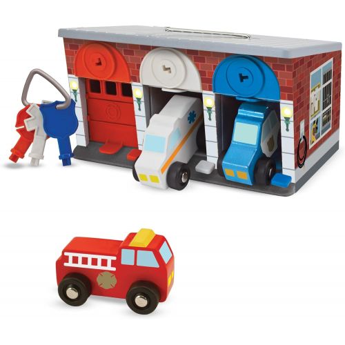  Melissa & Doug Keys & Cars Wooden Rescue Vehicle & Garage Toy (Emergency Vehicles, Color-Coded Keys, Great Gift for Girls and Boys - Best for 3, 4, 5 Year Olds and Up)