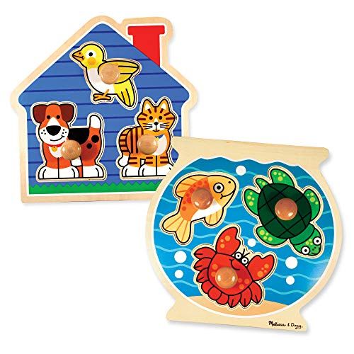  Melissa & Doug Animals Jumbo Knob Wooden Puzzles Set - Fish and Pets