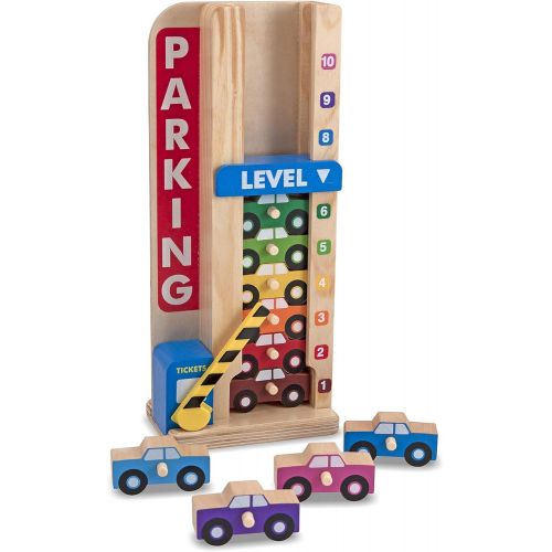  Melissa & Doug Stack & Count Wooden Parking Garage with 10 Cars