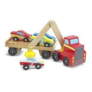 Melissa & Doug Magnetic Car Loader Wooden Toy Set, The Original (Cars & Trucks, 4 Cars and 1 Semi-Trailer Truck, Great Gift for Girls and Boys - Kids Toy Best for 3, 4, 5, and 6 Ye